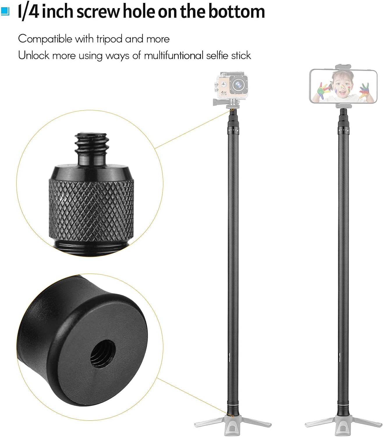 Amazon | Insta360用自撮り棒 3m自撮り棒 目に見えない 1/4